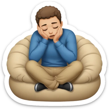 Scared man sitting curled up on himself, hidding his eyes sticker