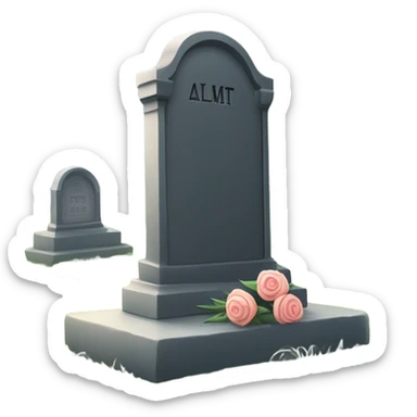 Cemetery headstone. Someone mourning beside grave. Respectful.  sticker