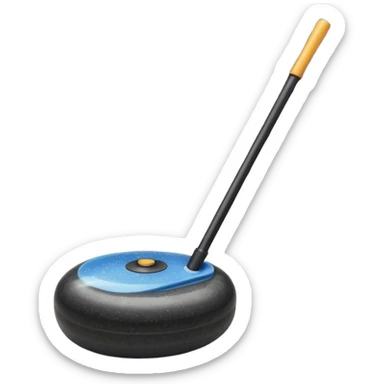 please, An icon featuring the curling rink, with its distinctive circles and a vibrant crowd in the stands. Snowflakes fall outside the arena, and bright lights illuminate the ice. a close-up curling stone sliding across the ice, with a broom nearby. Transparent background. sticker