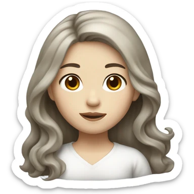 a girl with WHİTE skin LONG BROWN WAVY hair  chinese girl sticker