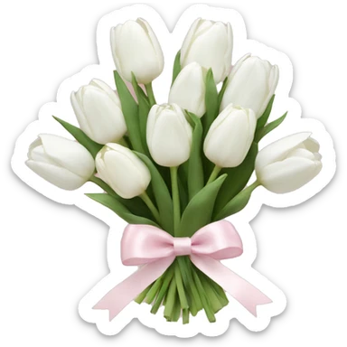 White tulips bouquet with light pink bow  sticker
