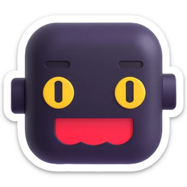 8-bit smiling chatbot head — reminiscent of old RPG characters, with blinking eyes and simple animated mouth. sticker