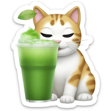 cat drinking an iced matcha sticker