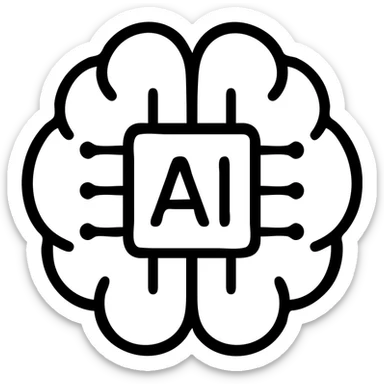 artificial intelligence, minimal outline, simple brain chip, monochrome sticker