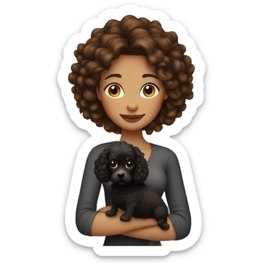 Long brown curly hair lady with little black dog sticker