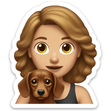 Brown haired woman with blonde long haired dachshund sticker