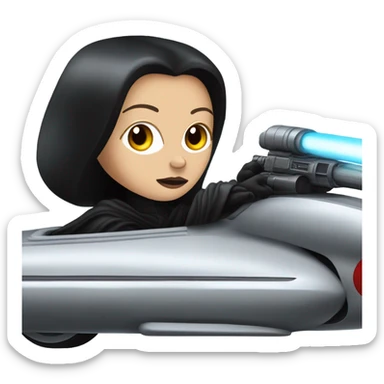 Jedi teen Morticia Addams racing on an antigrav red imperial patrol space speeder  sticker