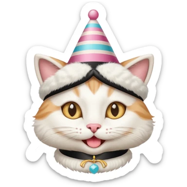happy bride cat wearing a birthday hat sticker