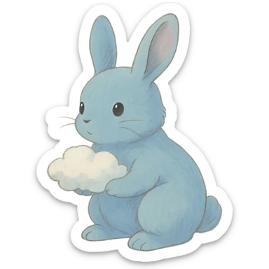 pastel blue bunny with a cloud, soft Ghibli style sticker