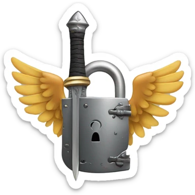 a lock with wings and arms holding a sword, the lock is holding a sword, big lock sticker