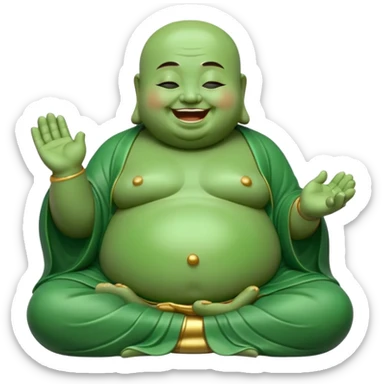 A fat meditating buddha statue jade figure laughing and smiling sticker