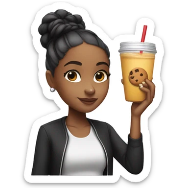 black ariana grande holding juice and a cookie sticker