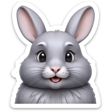 Cinematic Comical Grey Rabbit Portrait Emoji, Head tilted dramatically with an exaggeratedly amused expression, featuring a striking grey fur with subtle textures, wide, expressive grey eyes filled with playful disbelief, Simplified yet hilariously expressive features, highly detailed, glowing with a slightly sassy glow, high shine, dramatic yet playful, stylized with an air of cheeky mischief, bright and endearing, soft glowing outline, capturing the essence of a spirited and over-the-top bunny, so meme-worthy it feels like it could side-eye its way into internet fame instantly! sticker