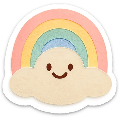 cute pastel rainbow, smooth watercolor look, happy face, no arms or legs, full body, paper craft style sticker