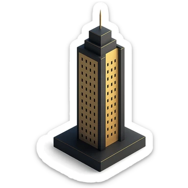 a gold modern skyscraper in 3D black style sticker