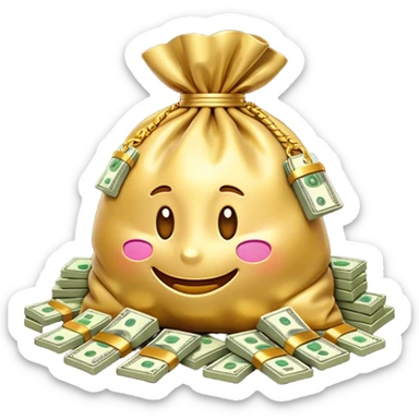 Luxury 3D emoji, overflowing money bag, stacks of cash, premium lighting, rich glossy look, ultra clean, transparent background


 sticker