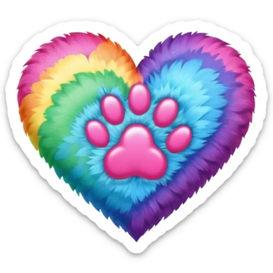 heart with a paw print and a rainbow sticker