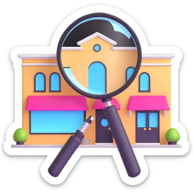 magnifying glass over a beauty salon building sticker