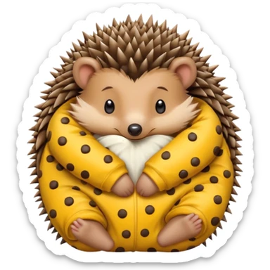 hedgehog in yellow pajama curled up sticker