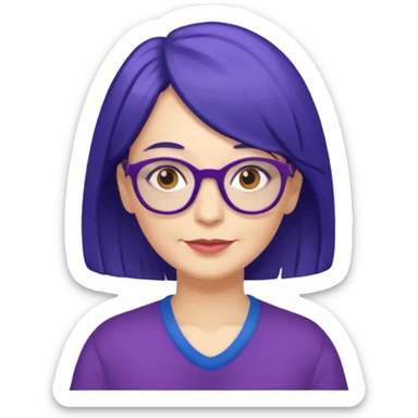 50-year-old woman with purple glasses, brown eyes, and indigo shoulder-length hair sticker