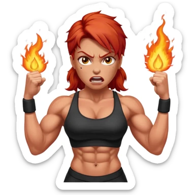 burning angry bodybuilder red haired woman sticker