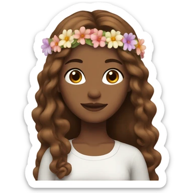 Mixed woman wearing flower crown  with long brown hair sticker