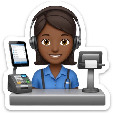 Cashier + headset + till, Cafe staff. sticker