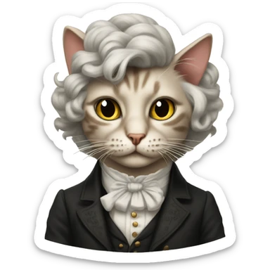 Cat with tattoos and wearing a 1800s wig  sticker