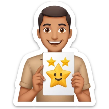 a funny indian holding 5 star review card sticker