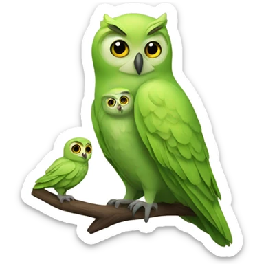 owl mother and green canary baby sticker
