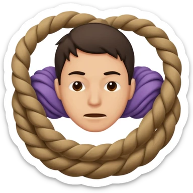 A man suffocating himself with a rope sticker