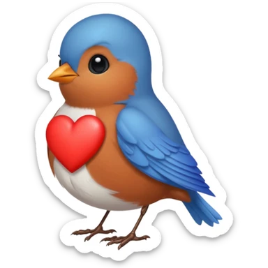 Little robin red blue black heart  sticker