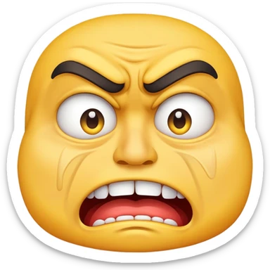 yellow face with clenched teeth, angry eyebrows, big tears, mad and crying sticker