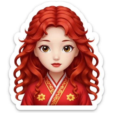 Beautiful girl, red hair,wavy hair，long hair,Black eyes,Chinese con lente sticker
