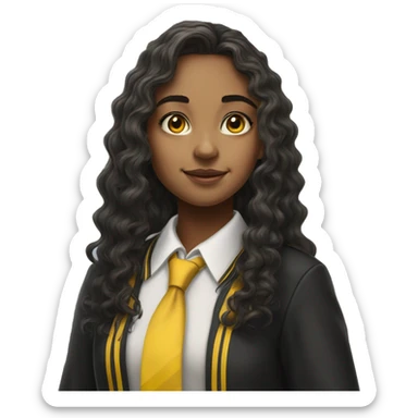  Hyper realistic girl with long curly hair wearing Hufflepuff school uniform sticker