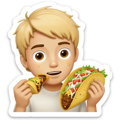 Boy eating a messy taco sticker