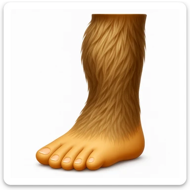 Create an emoji that looks exactly like the reference image in iOS emoji style. The emoji should have 3D appearance, shiny surface, smooth gradients, soft shadows, and a realistic hairy leg and foot with a classic emoji look. Add a soft shadow under the foot. sticker