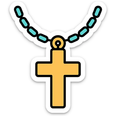 pendant with a spiritual or cultural symbol like a cross or Om on a chain sticker