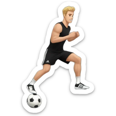 white skin soccer player in black adidas t-shirt training at gym sticker