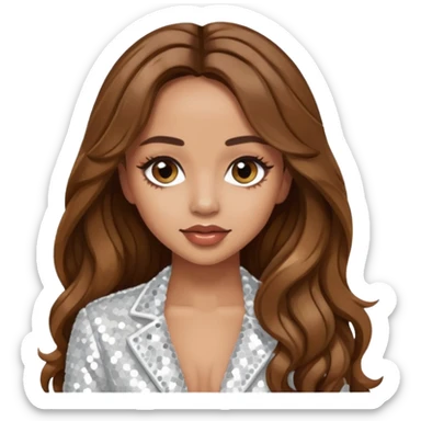 Jade Thirlwall from Little Mix with long brown hair, white sequin outfit sticker