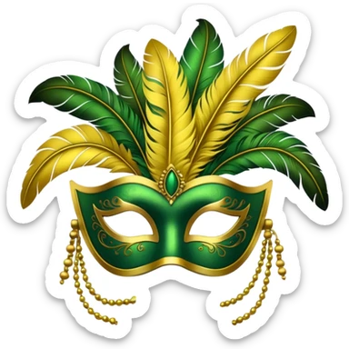 masquerade mask with yellow and green feathers sticker