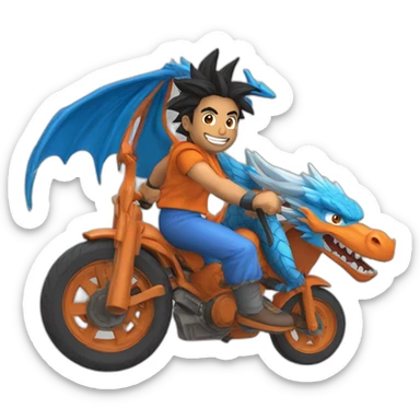 indian adult guy wearing Goku costume riding a blue flying dragon sticker