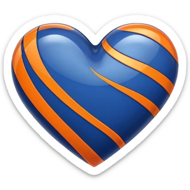 Glossy dark blue heart with straight orange athletic stripes going down one side sticker