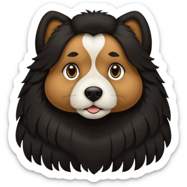 haz un perro negro con las patas y el ozico blancos toques marrones mucho pelo y ojos marrones sticker