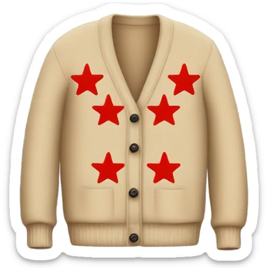 Tan cardigan with three red stars on both sleeves sticker