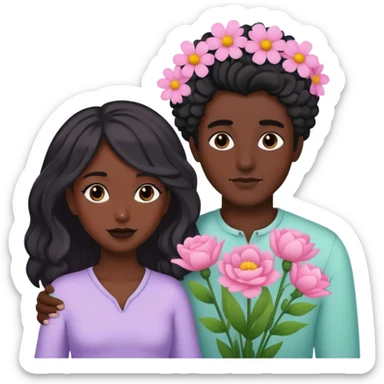 Black Boyfriend giving girlfriend black hair pastel flowers flowers  sticker