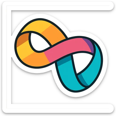 Mobius strip made of a ribbon, vibrant and playful, colorful, cartoon style sticker