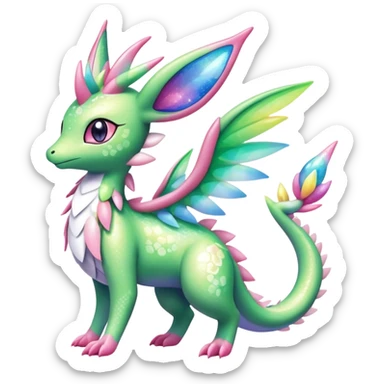 Shiny Exotic Cute Majestic Ethereal Sparkly Flygon-Sylveon-Shaymin-Meganium-Hybrid-Creature with white pattern-markings sticker