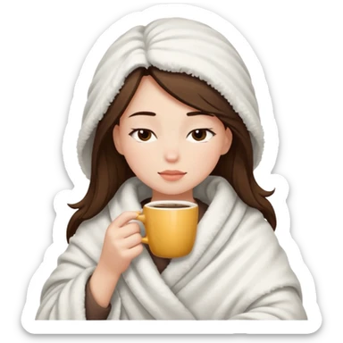 girl inside a blanket sipping coffee eyes closed sticker