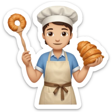 Baking humanless avatar in clean vibrant style illustration. Fresh croissant and rolling pin, warm golden tones, simple shapes, flat design, high contrast, cozy and friendly. sticker